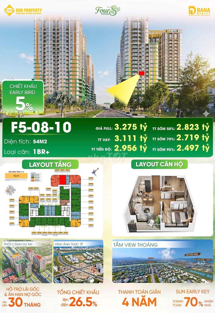 Собственник продает 1-комнатную+ 54м2 FourS с видом на фейерверк, самая дешевая от застройщика Sun Group