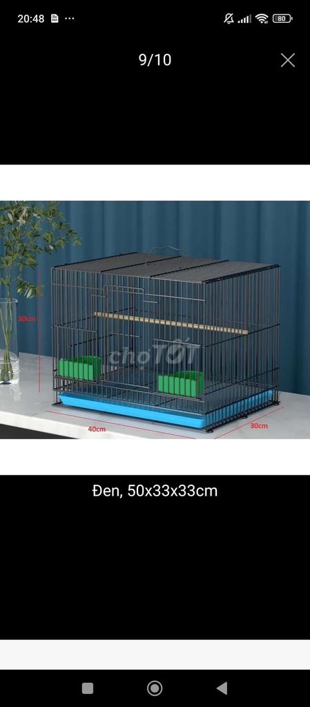 Черная металлическая клетка для птиц 50x33x33 см