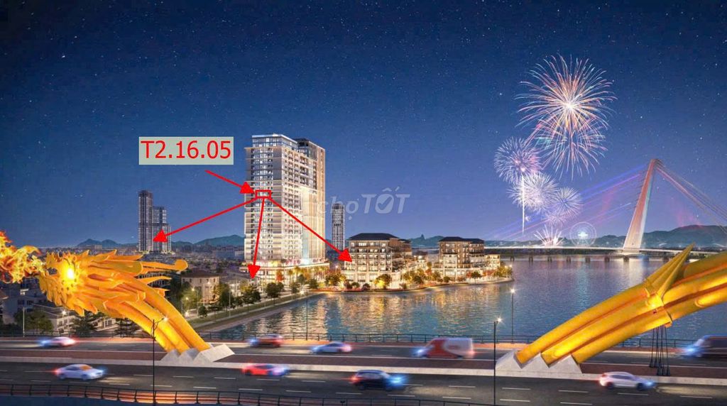 Вечером любоваться рекой Хан, драконом Рынг, фейерверками из 2-комнатной квартиры Sun Ponte
