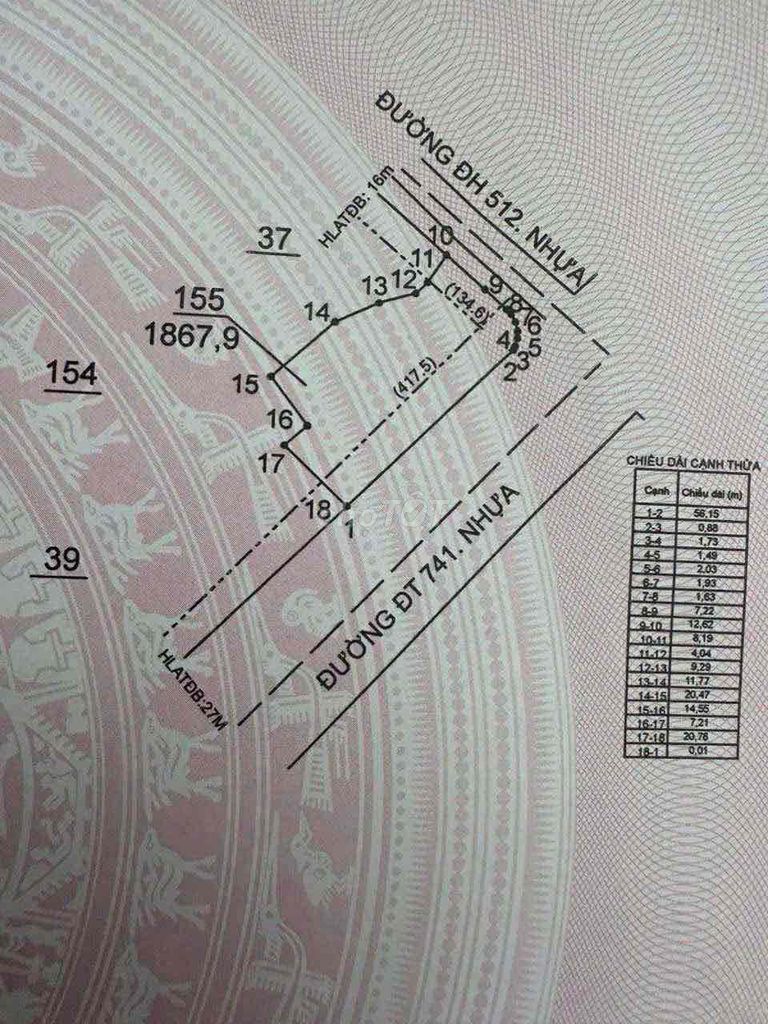 Земельный участок с двумя фасадами на ĐT741 и DH512. Большая двухполосная дорога с асфальтом, напротив заправки Phước Th