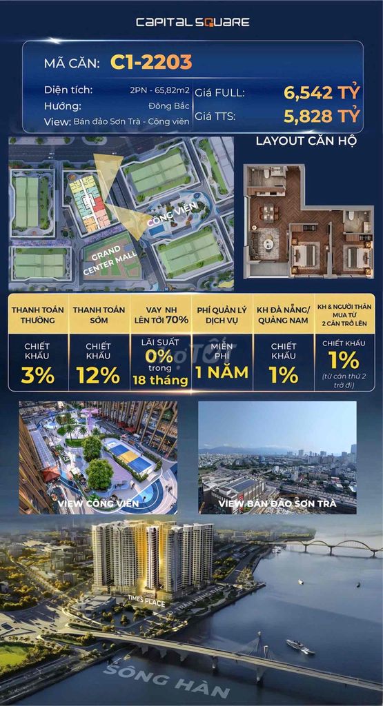 Фото 2: Продажа элитной квартиры у реки Хан Capital Square Дананг