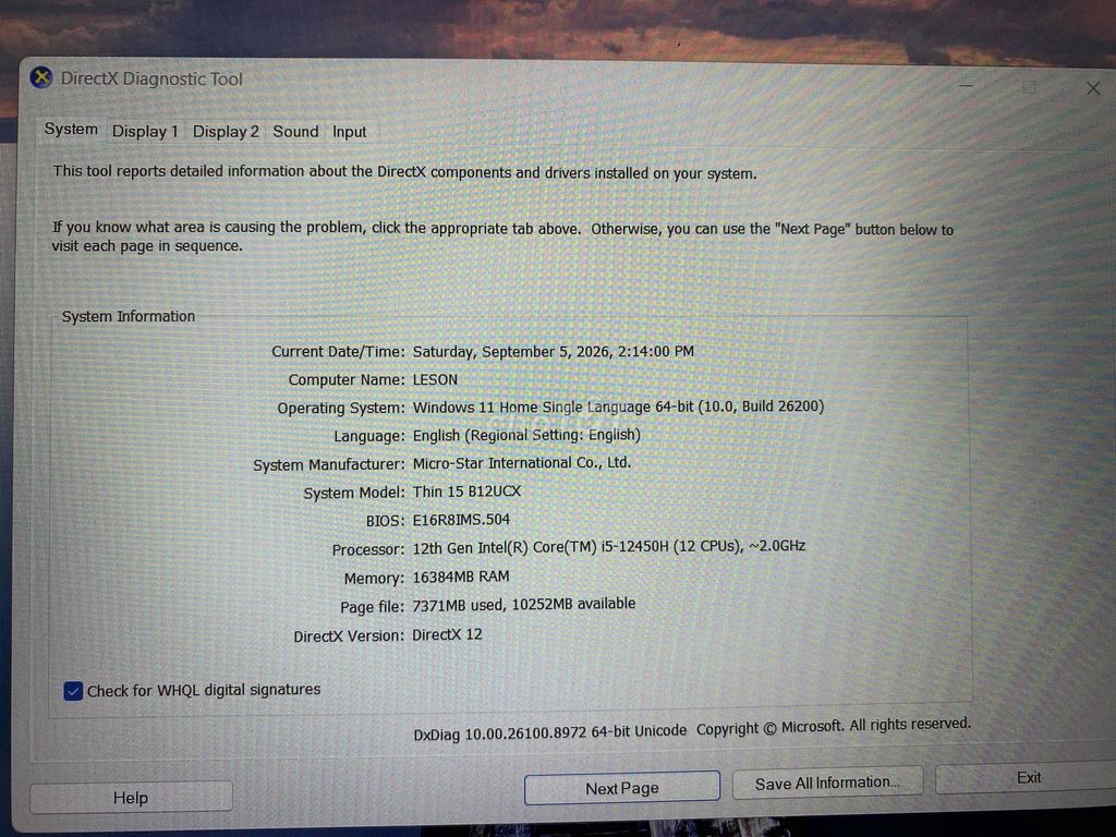 Фото 3: MSI Thin 15 B12UCX i5 16GB/512GB RTX 2050