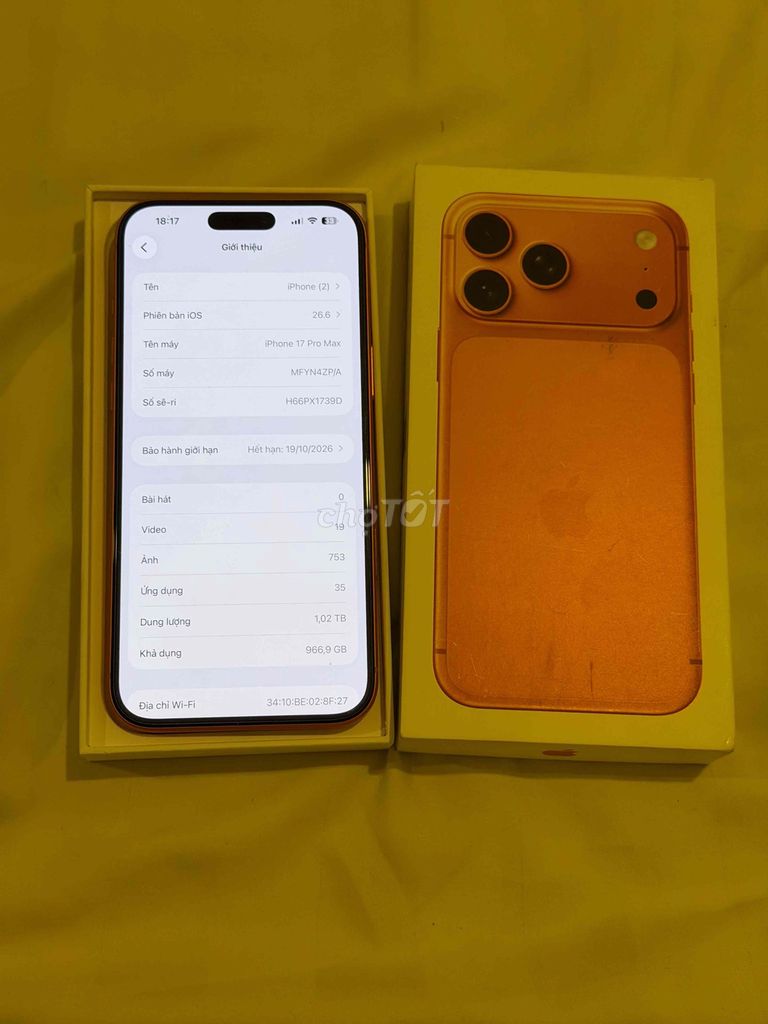 Apple iPhone 17 Pro Max 1024GB Cam Việt Nam