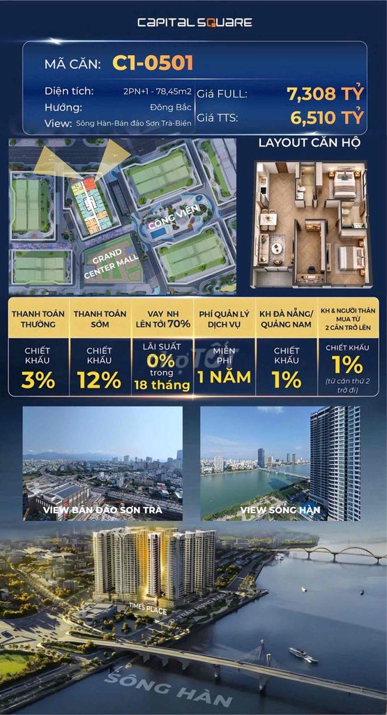 Фото 3: Продажа элитной квартиры у реки Хан Capital Square Дананг