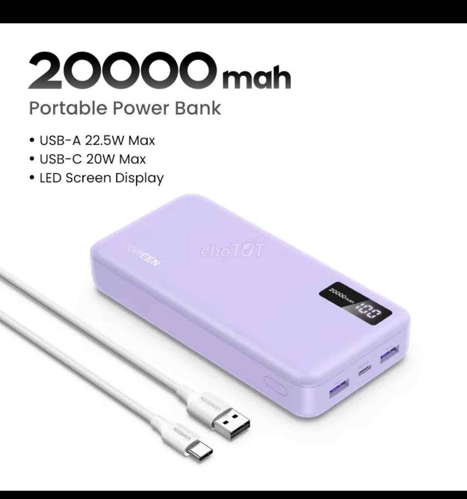 Внешний аккумулятор UGreen 20000 мАч фиолетовый