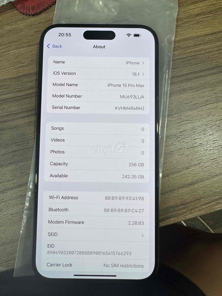 Apple iPhone 15 Pro Max 256GB синий титан как новый