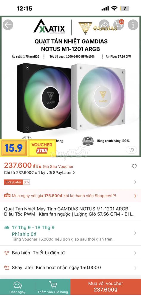 Quạt tản nhiệt Gamdias Notus M1-1201 ARGB