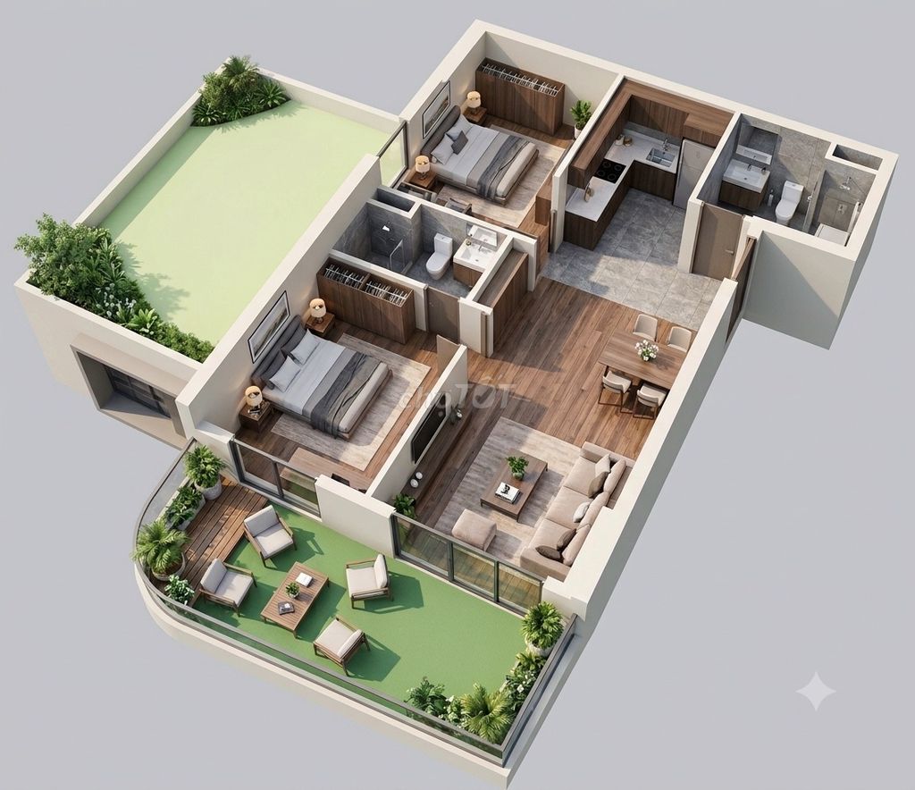 Квартира 2 спальни FourS Tower Дананг 120м2 с садом 54,6м2 всего 3,9 млрд
