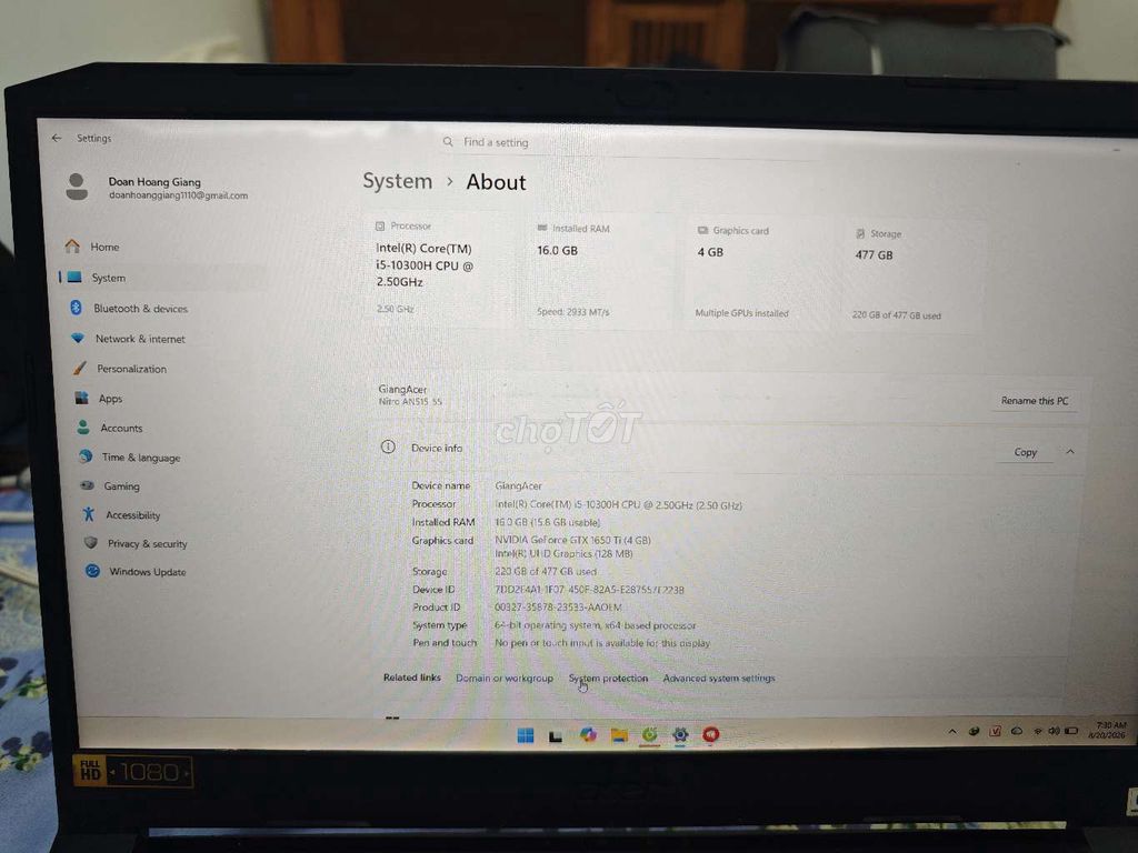 Acer Nitro AN515-55 i5 16GB/512GB GTX 1650 Ti