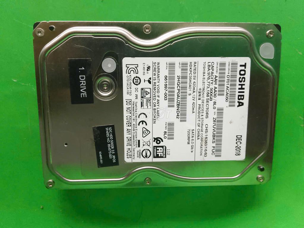 HDD Toshiba 500GB SATA 7200 RPM, использован всего 1 день