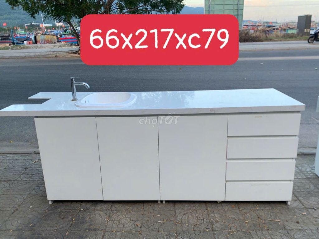 Раковина для мытья посуды из белого дерева 66x217x79