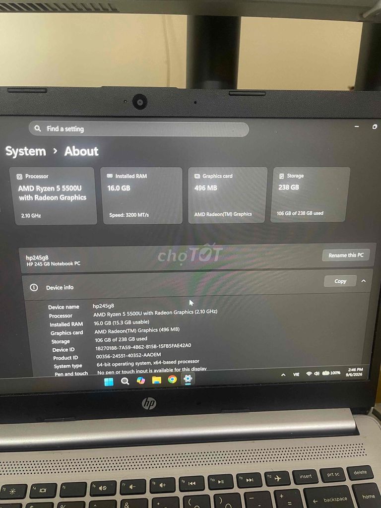 Фото 2: HP 245 G8 R5 5500U 6 ядер, ОЗУ 16 ГБ, накопитель 256 ГБ