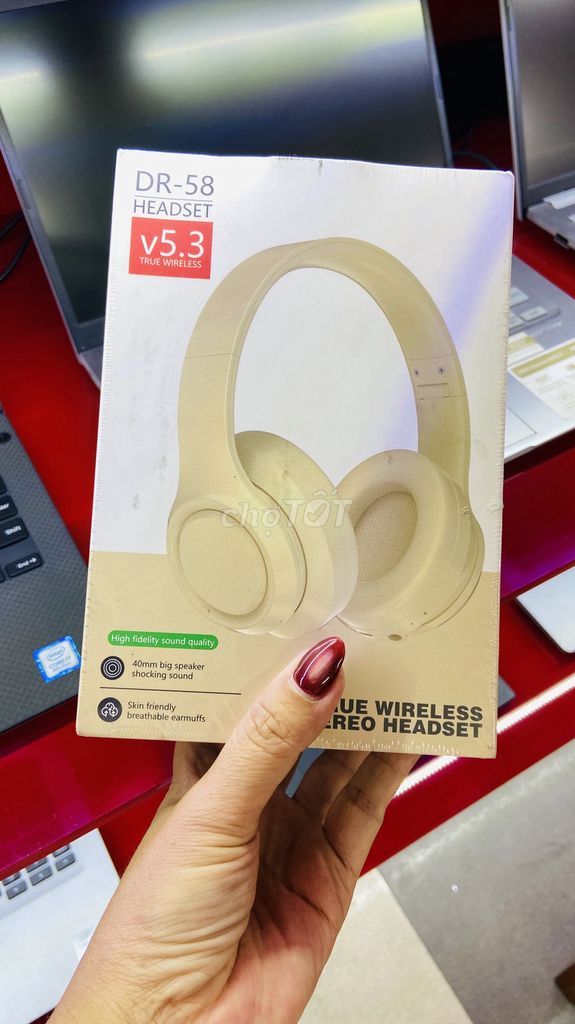 Фото 2: Bluetooth-наушники DR58 черные, кремовые