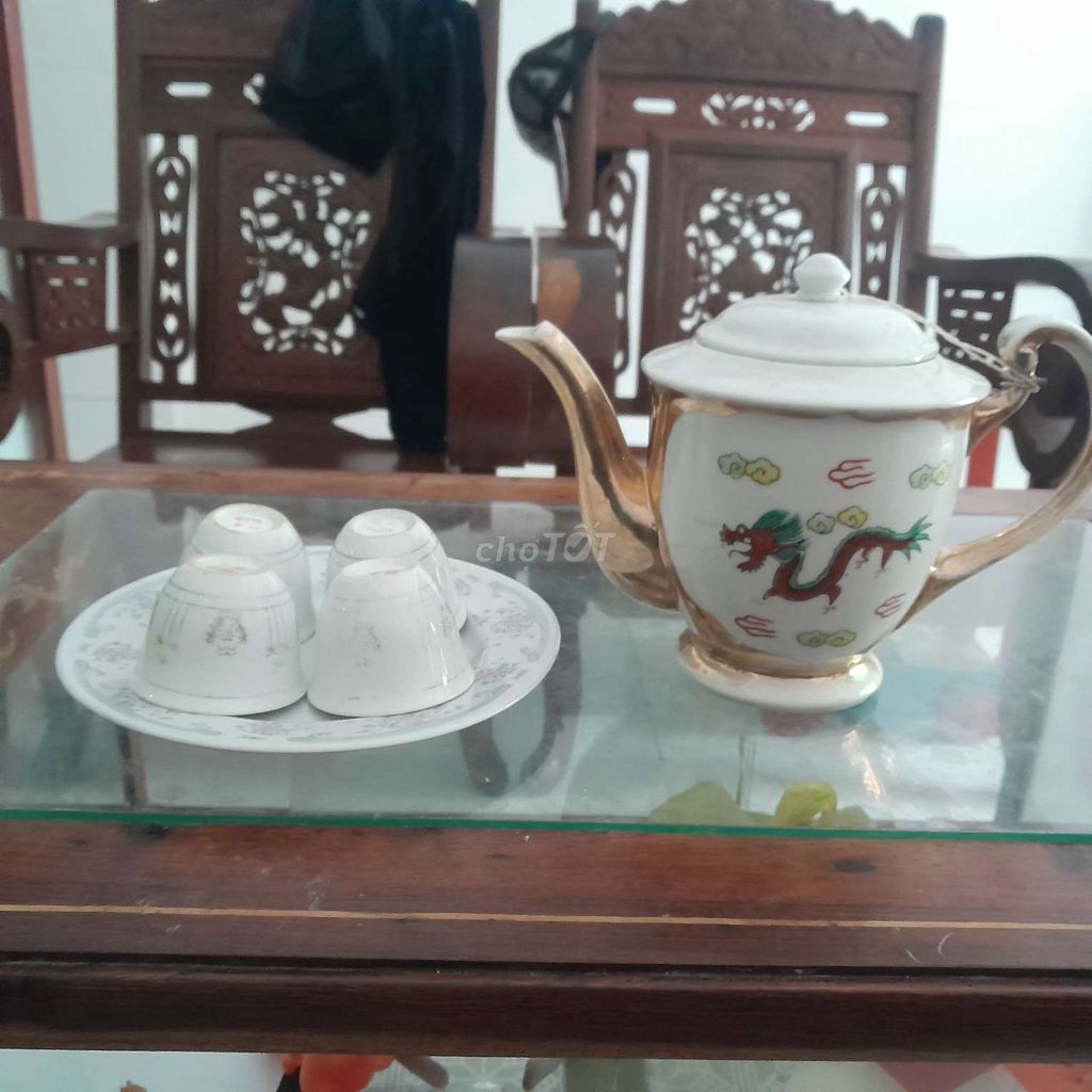 Керамический чайник с драконом, разноцветный
