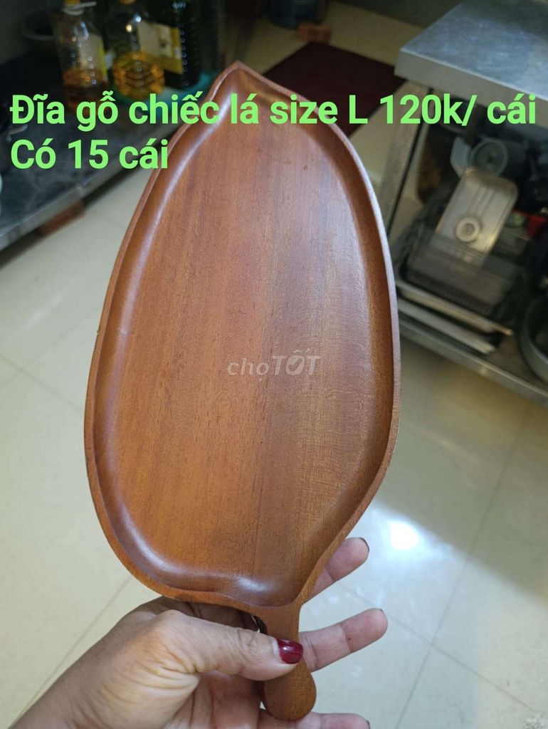 Đĩa gỗ Gỗ tự nhiên hình lá size L