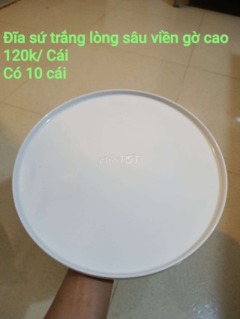 Đĩa sứ Trắng lòng sâu viền gờ cao
