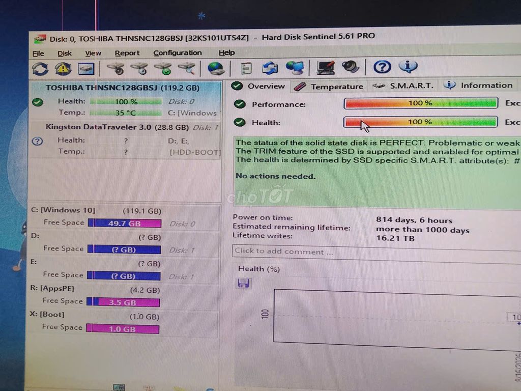 Фото 2: SSD Toshiba 128GB, здоровье 100%, б/у