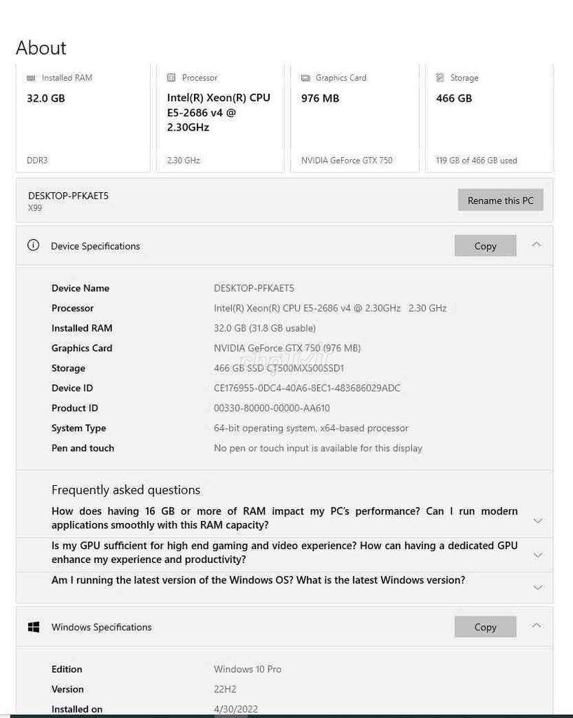 Intel Xeon X99 E5-2686 v4 32GB/500GB GTX 750