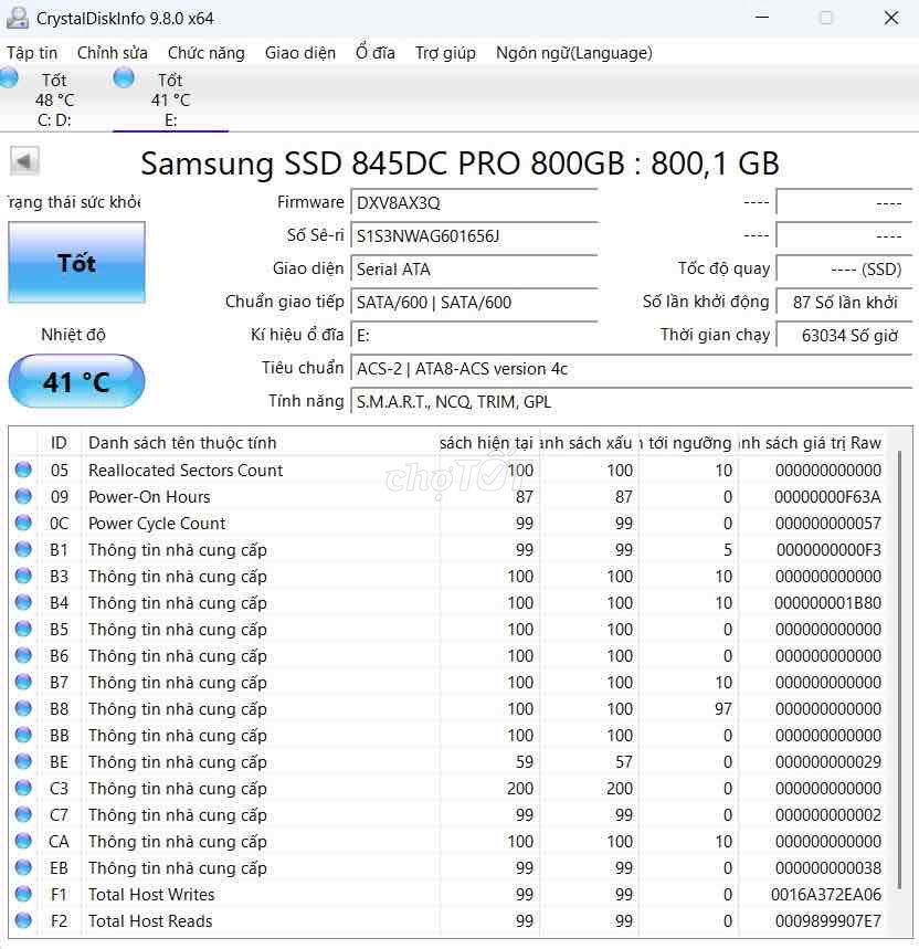 SSD xịn Samsung server 845DC PRO 800GB SATA