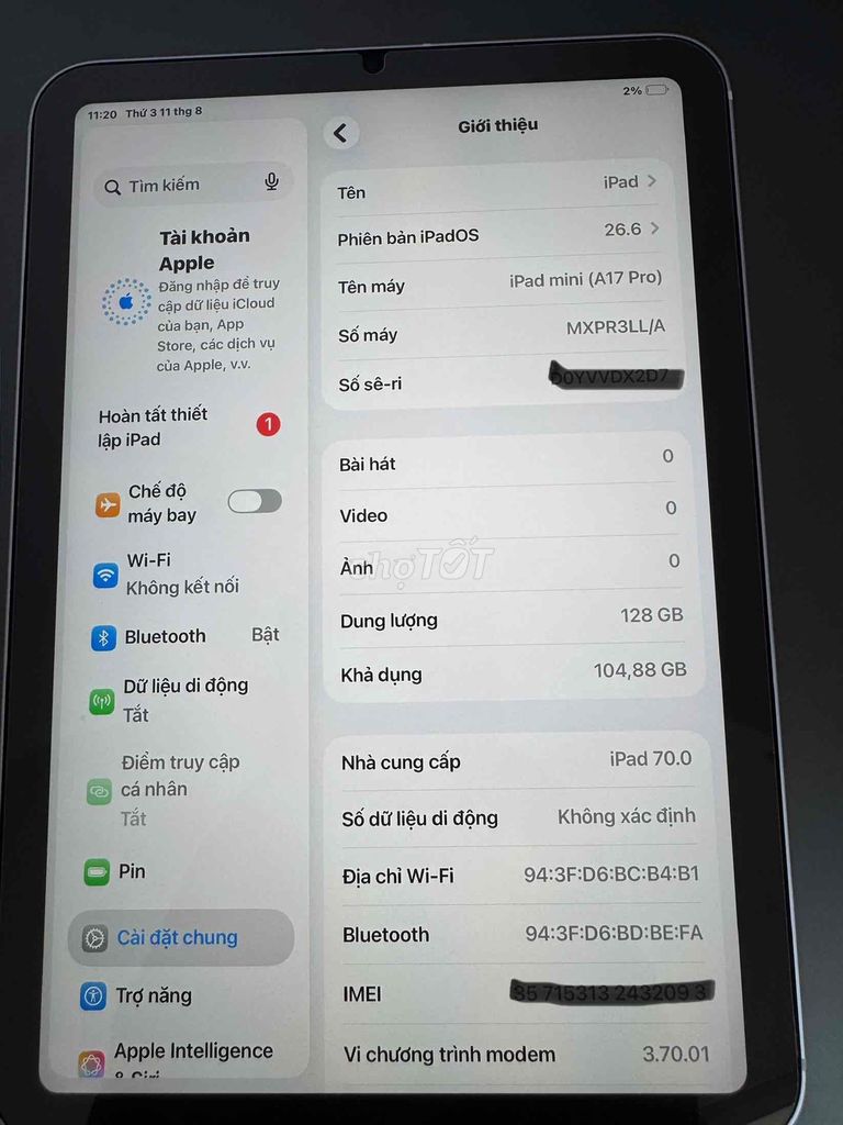 Apple iPad mini (A17 Pro) 128GB Wifi + 5G Серый