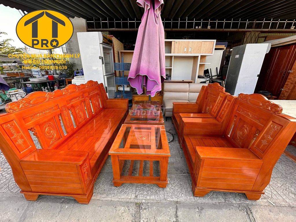 Bộ bàn ghế salon Gỗ Nâu đỏ Cổ điển 5 món