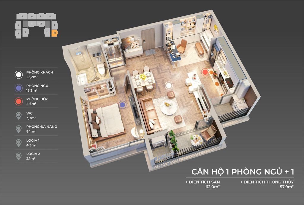 Продажа 1-комнатной квартиры на 16 этаже в проекте The Sang Residence, Дананг