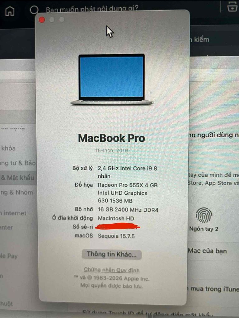Apple Macbook Pro 2019 i9 15 inch 16GB/256GB Серый