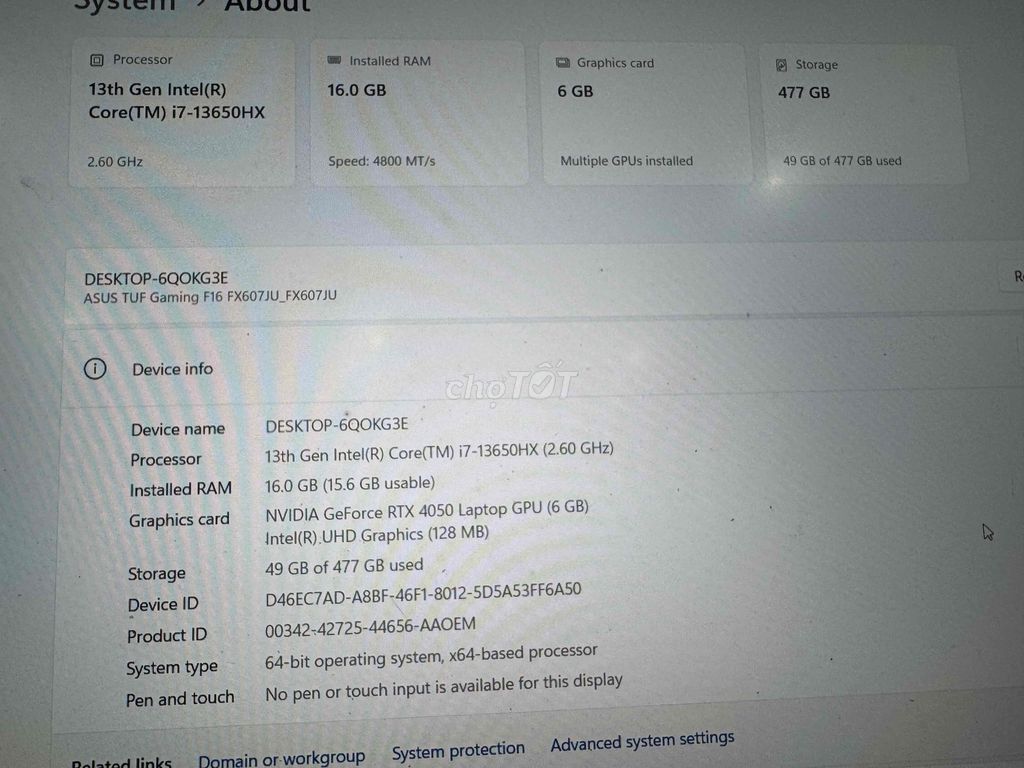Фото 3: ASUS TUF Gaming F16 i7 16GB/500GB RTX 4050