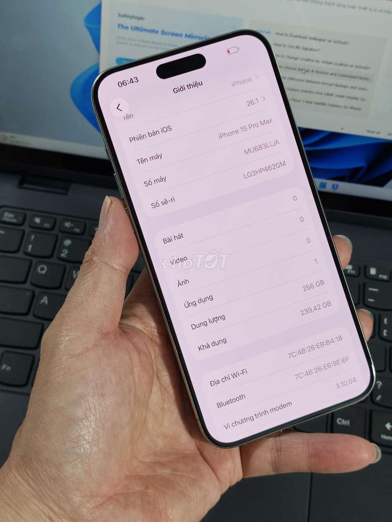Фото 3: Apple iPhone 15 Pro Max 256GB Mỹ 99% bán hay GL