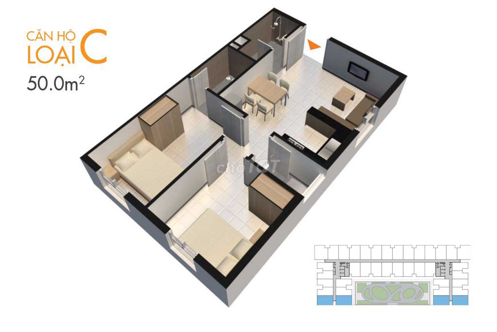Продажа квартиры 2 спальни, 2 санузла, 50 м², 1,5 млрд, ЖК Firsthome Thạnh Lộc, район 12