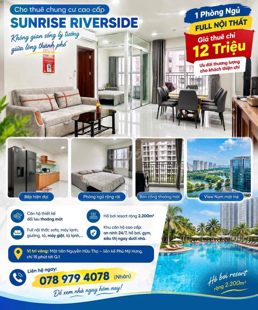 Сдается квартира Sunrise Riverside с полной мебелью: 1 спальня — 13 млн, 2 спальни — 14–16 млн