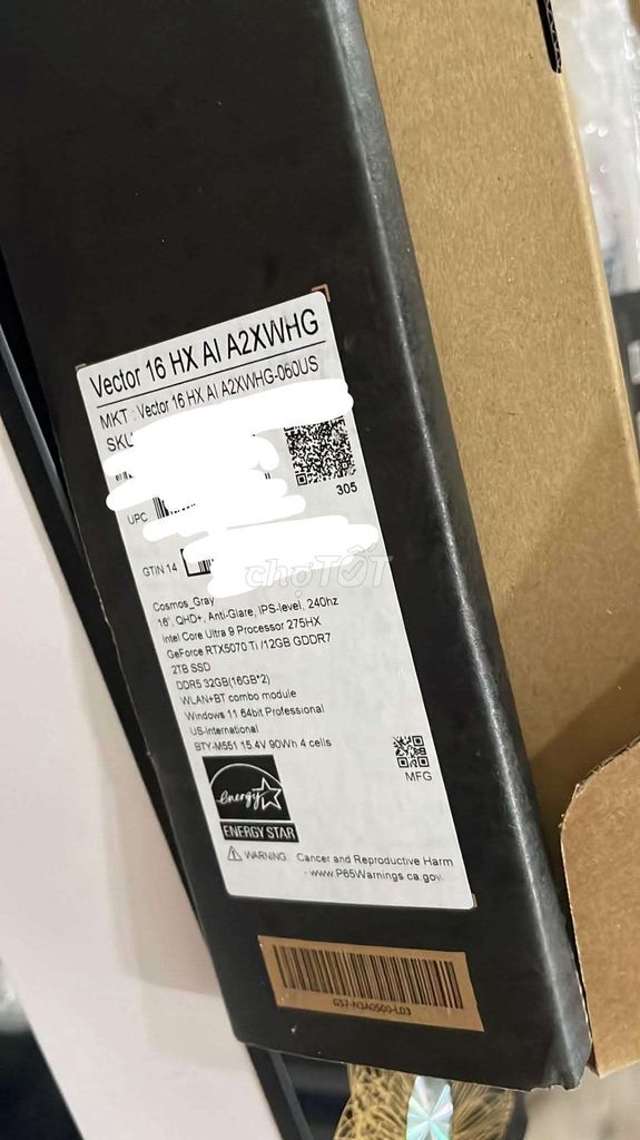MSI Vector 16 HX AI Intel Core Ultra 9