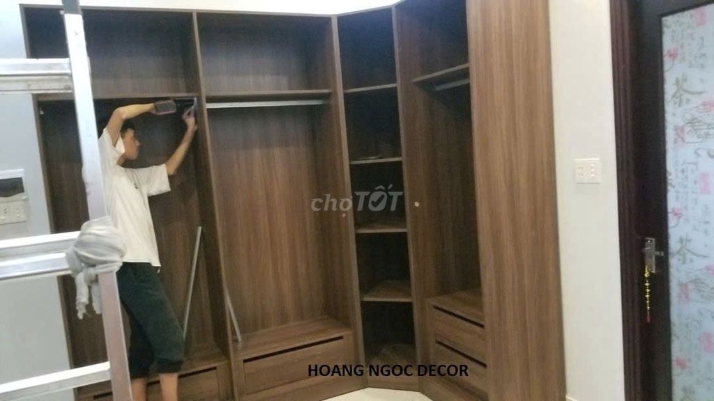 Шкаф для одежды Hoàng Ngọc Decor, дерево, буква L, коричнево-белый