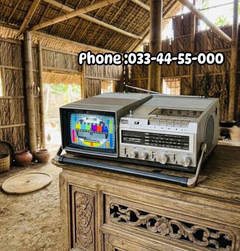 Телевизор с радио и кассетным плеером National, коричневый, Япония