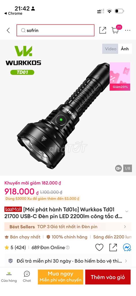 Фонарь Wurkkos TD01 черный водонепроницаемый