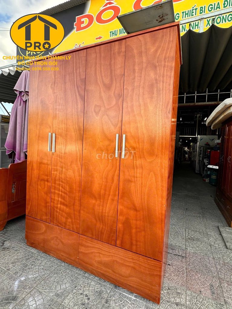Фото 2: Tủ quần áo Gỗ Nâu đỏ 4 cánh chắc chắn