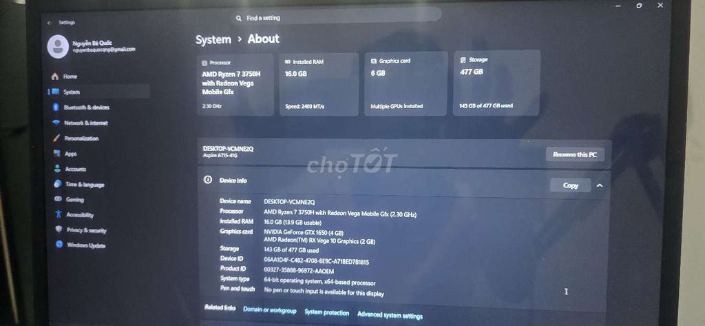 Фото 3: Acer Aspire A715-41G Ryzen 7 16GB GTX 1650 Черный