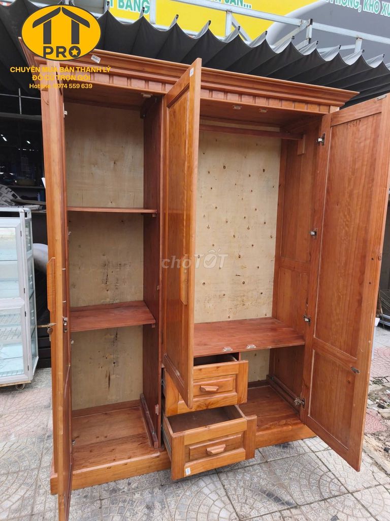 Фото 3: Tủ quần áo Gỗ Nâu 3 cánh Đơn giản