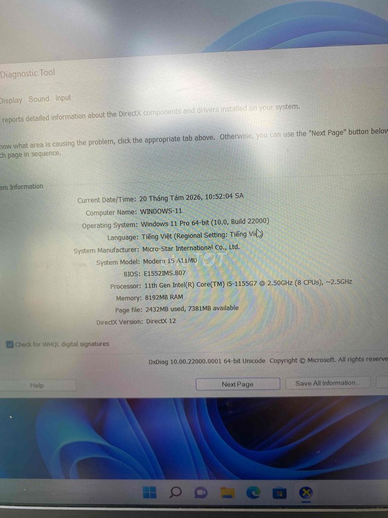 Фото 3: MSI Modern 15 A11MU i5 1155G7 15.6 inch 8GB/512