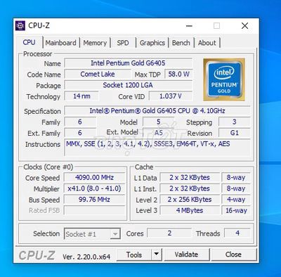 CPU Intel Pentium Gold G6405
