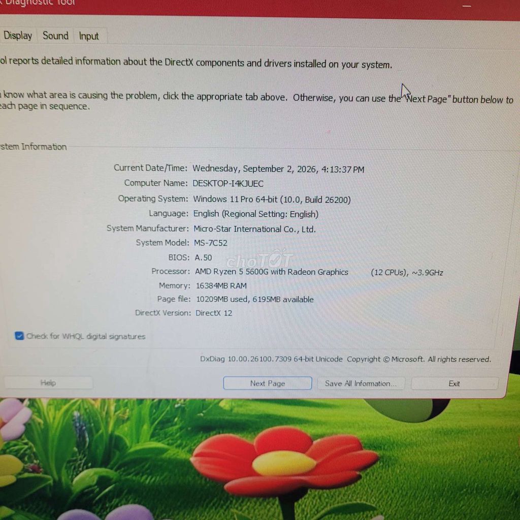 MSI MS-7C52 Ryzen 5 16GB Windows 11 Pro