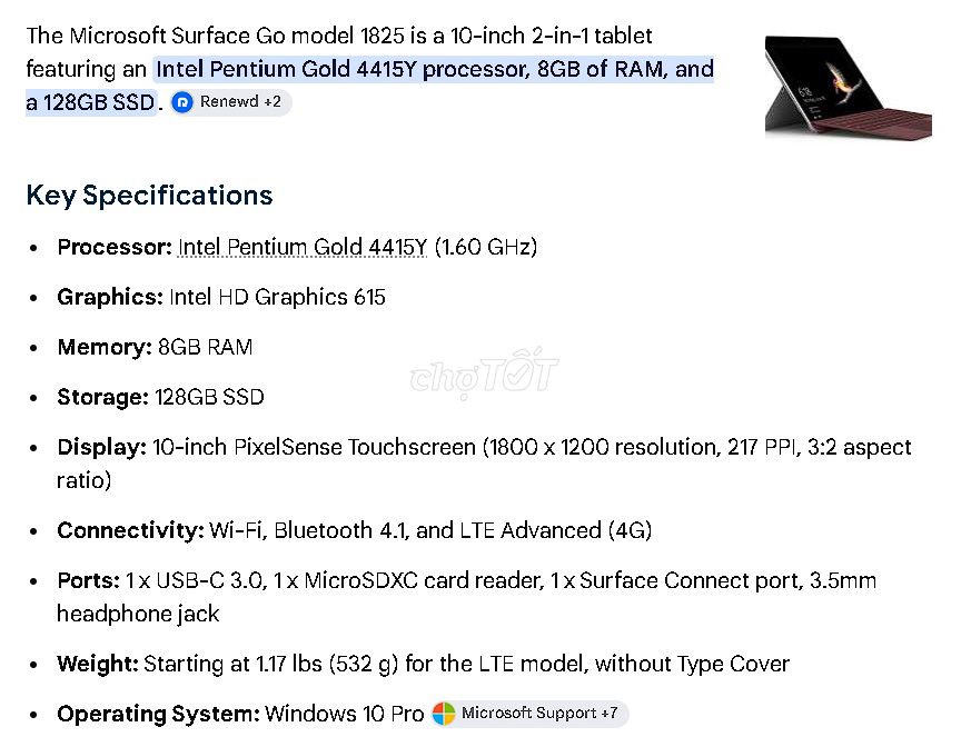 Фото 2: Surface Go 1825 Pentium Gold 8GB/128GB серебристый