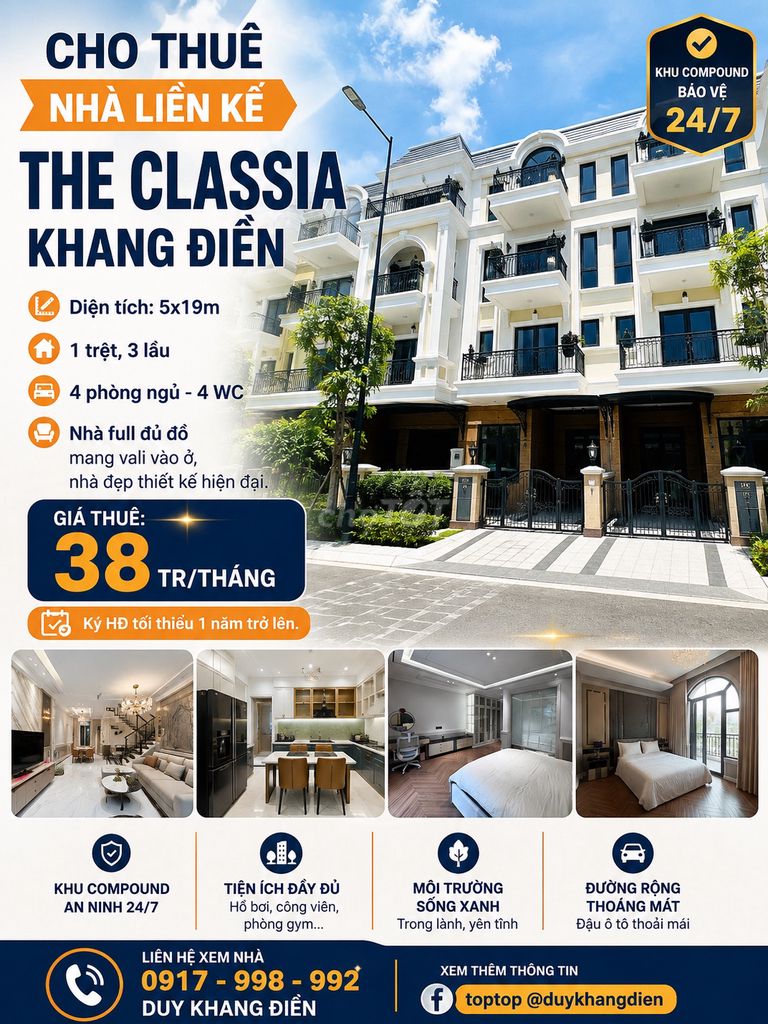 ГОРОДСКОЙ ДОМ CLASSIA KHANG ĐIỀN — 4 ЭТАЖА — ПОЛНАЯ ПРЕМИУМ ОТДЕЛКА КАК НА ФОТО — 4 СПАЛЬНИ