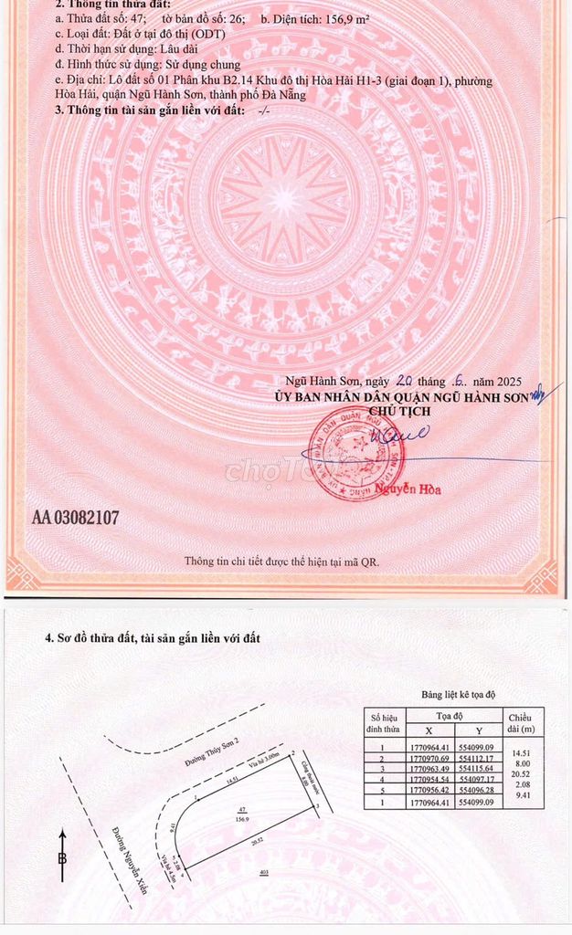 Фото 2: 157m2/15 tỷ. Đất 2 mặt tiền, đường Nguyễn Xiển và Thủy Sơn 2. Sát bãi tắm