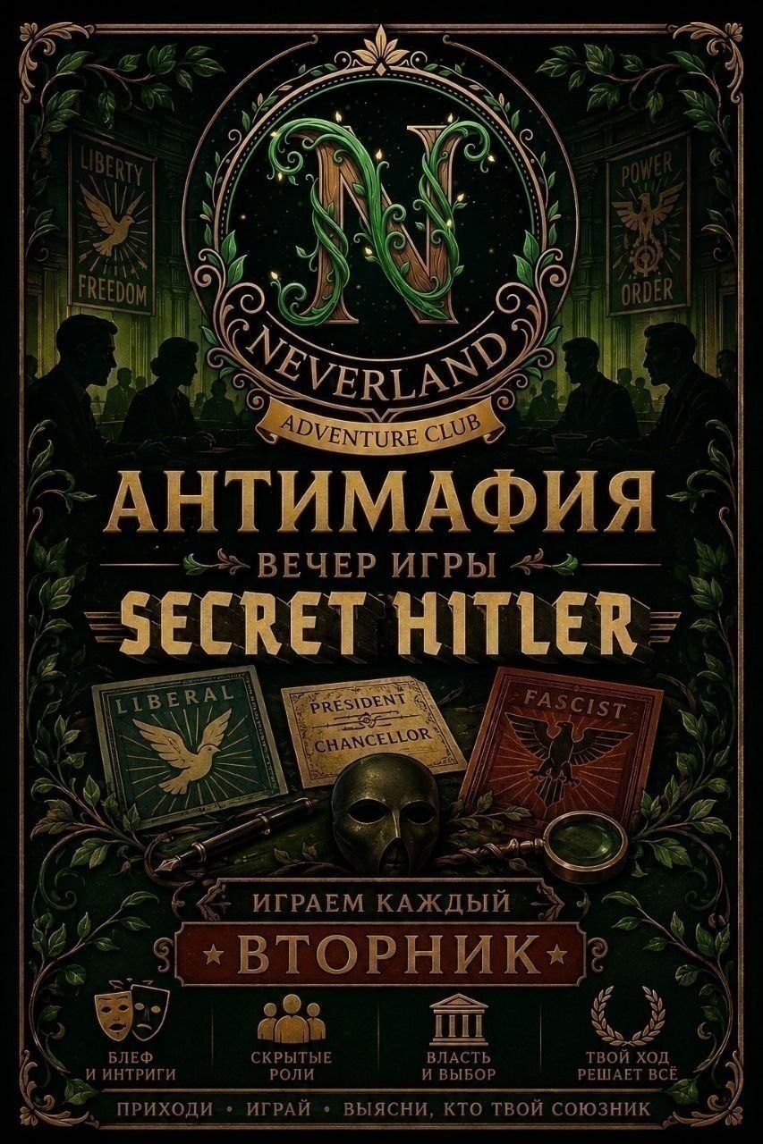Игровая встреча по игре «Тайный Гитлер» в клубе NEVERLAND