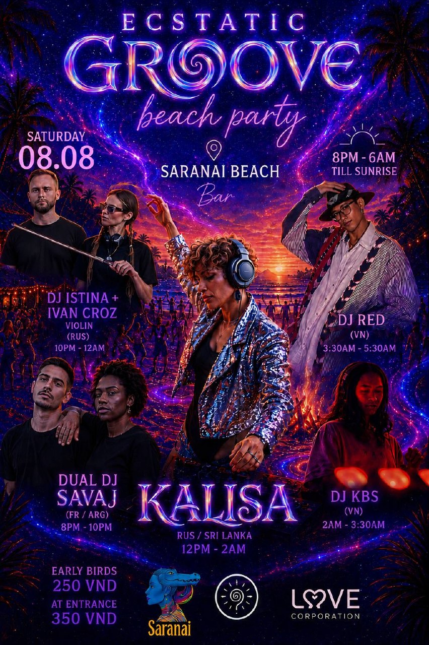 Вечеринка Ecstatic Groove Beach на пляже в Saranai Beach House