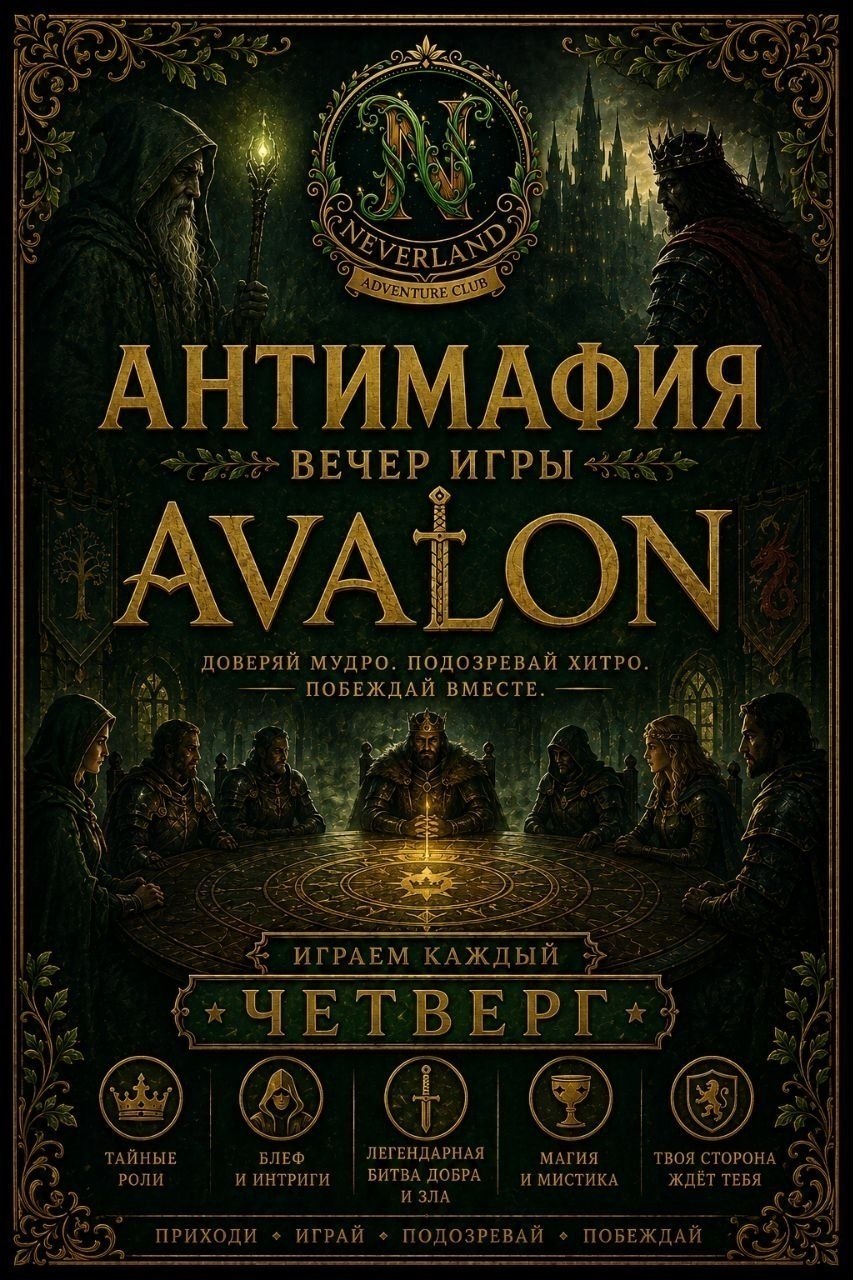 Вечер игры в Авалон сегодня в 19:00