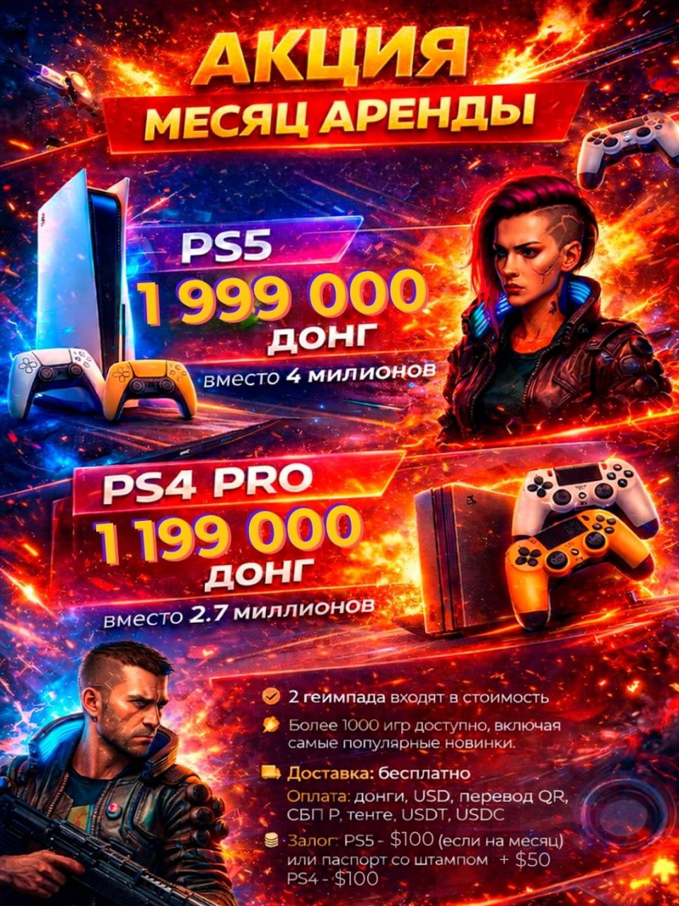 Сдаем в аренду игровые консоли Sony PlayStation 5 и PS4 Pro с подписками и играми.