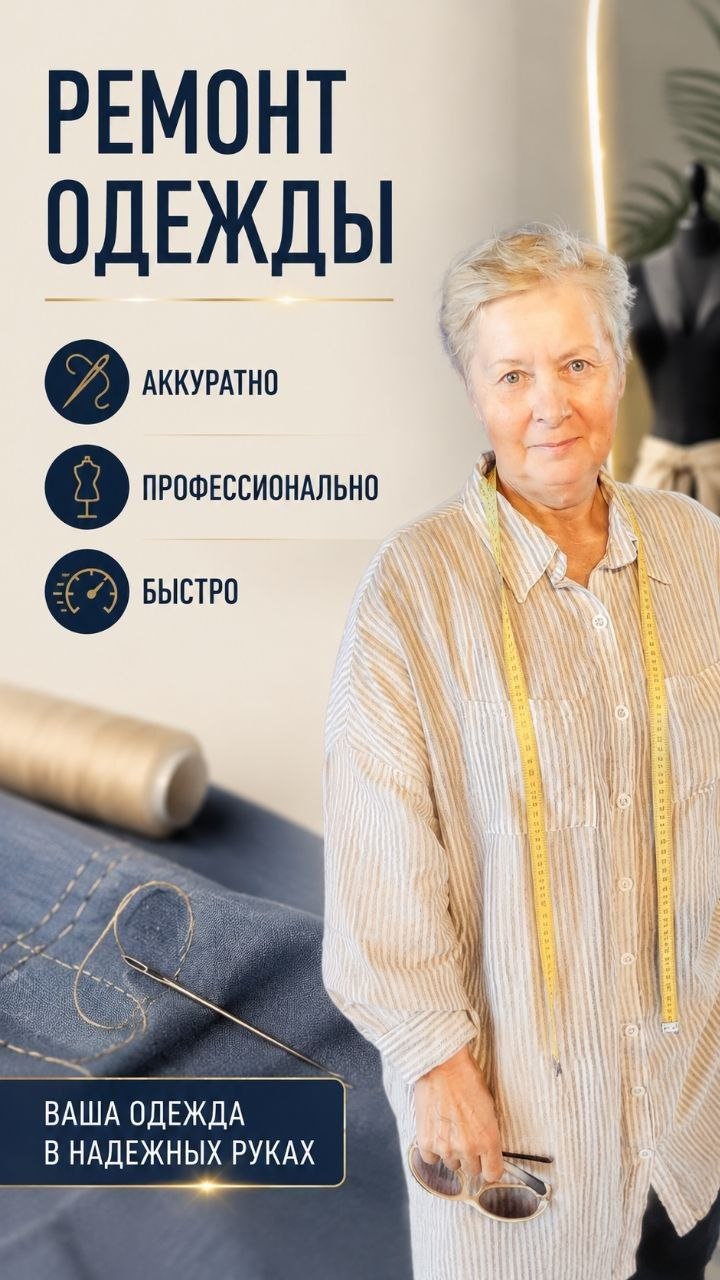 Швея предлагает услуги по подшивке, ушивке и реставрации одежды