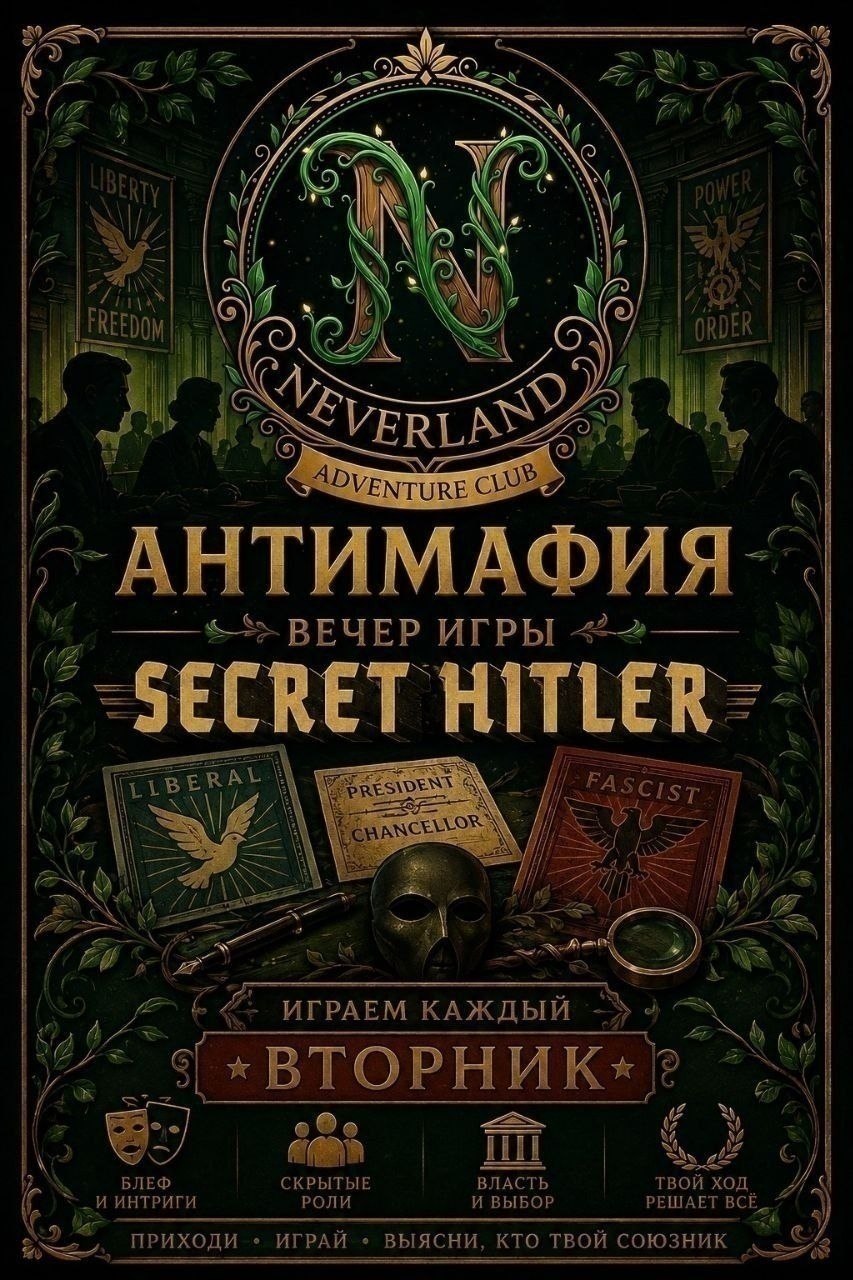 Игровая встреча по игре «Тайный Гитлер» (Secret Hitler) в клубе NEVERLAND.